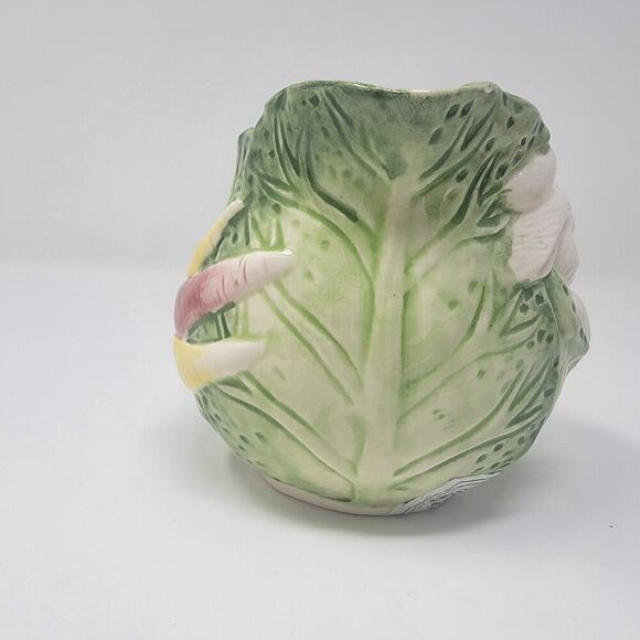 Vintage Bunny Lane By Strata White Rabbit Green Cabbage Easter Tea Pot W/ Lid - Picture 13 of 16